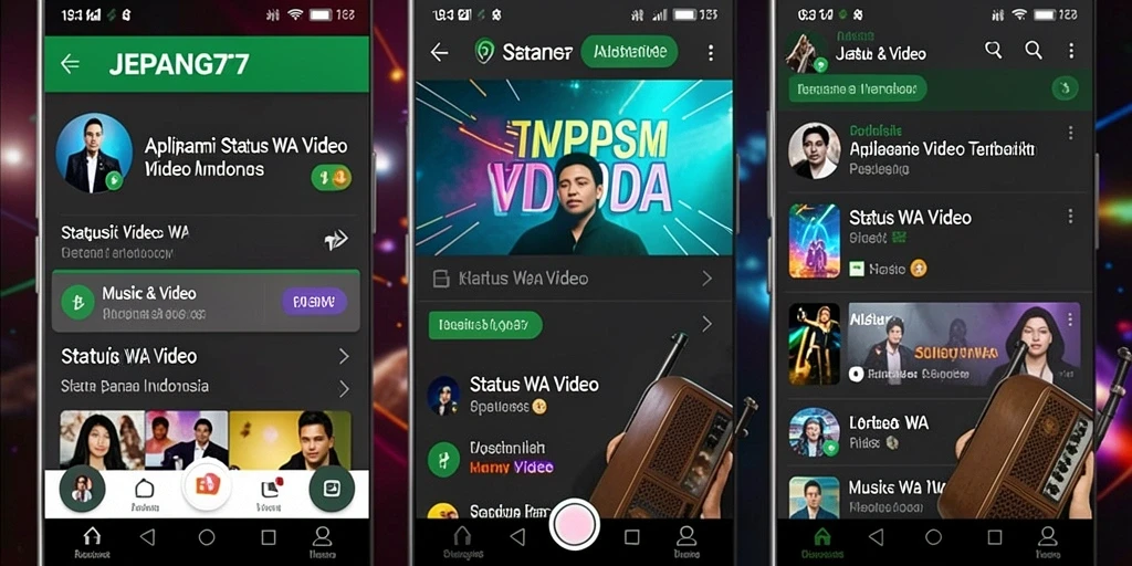 Antarmuka aplikasi JEPANG77 untuk status WA video yang menarik dan mudah digunakan.