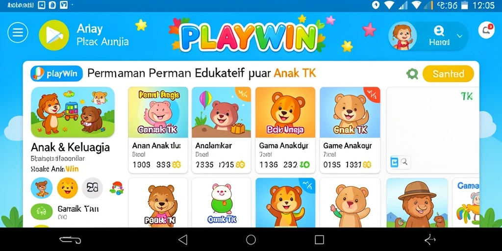 Antarmuka interaktif dan menarik dari aplikasi Game Anak TK.